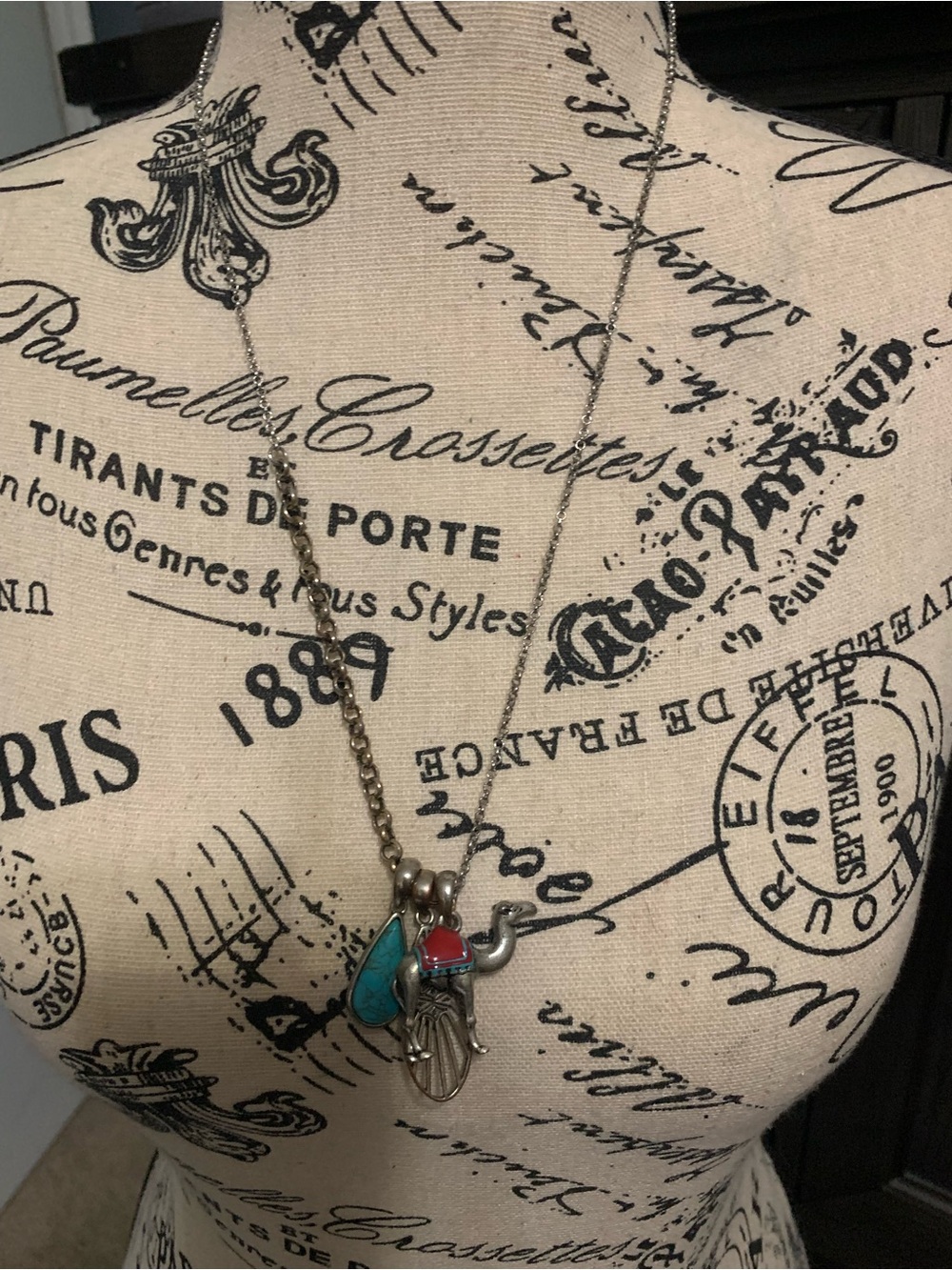 Lucky Brand Silver-Tone Elephant Pendant Necklace with Turquoise and Red Accents